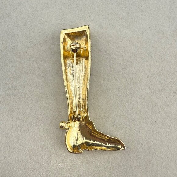 Gold-Toned Rhinestone Boot Brooch With Blue & Clear Crystal Accents Pinback Jewe - Picture 4 of 5